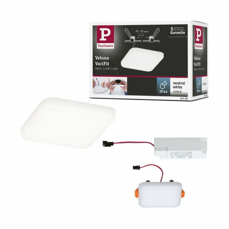 Finale Aktion Paulmann LED Einbaupanel Veluna VariFit IP44 eckig 75x75mm 4,5W 4.000K Satin