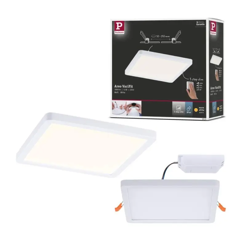 Bestseller Paulmann LED Einbaupanel Areo VariFit IP44 3-Stufen-dimmbar175x175mm 13W 3.000K Weiß