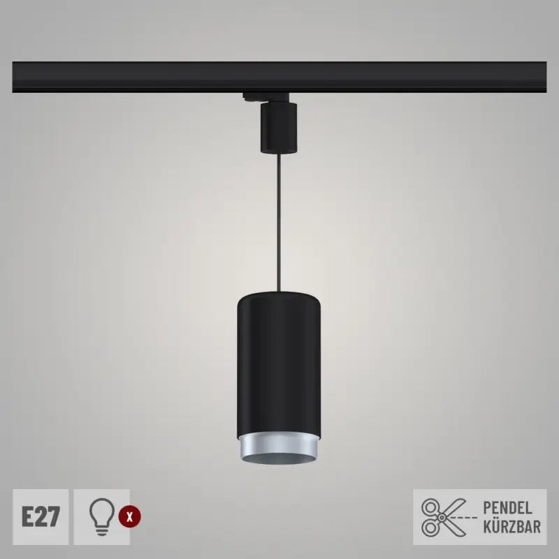Geprüft Paulmann ProRail3 Pendel Leuchte Corus Schwarz Silber max. 1x50W E27 kürzbar