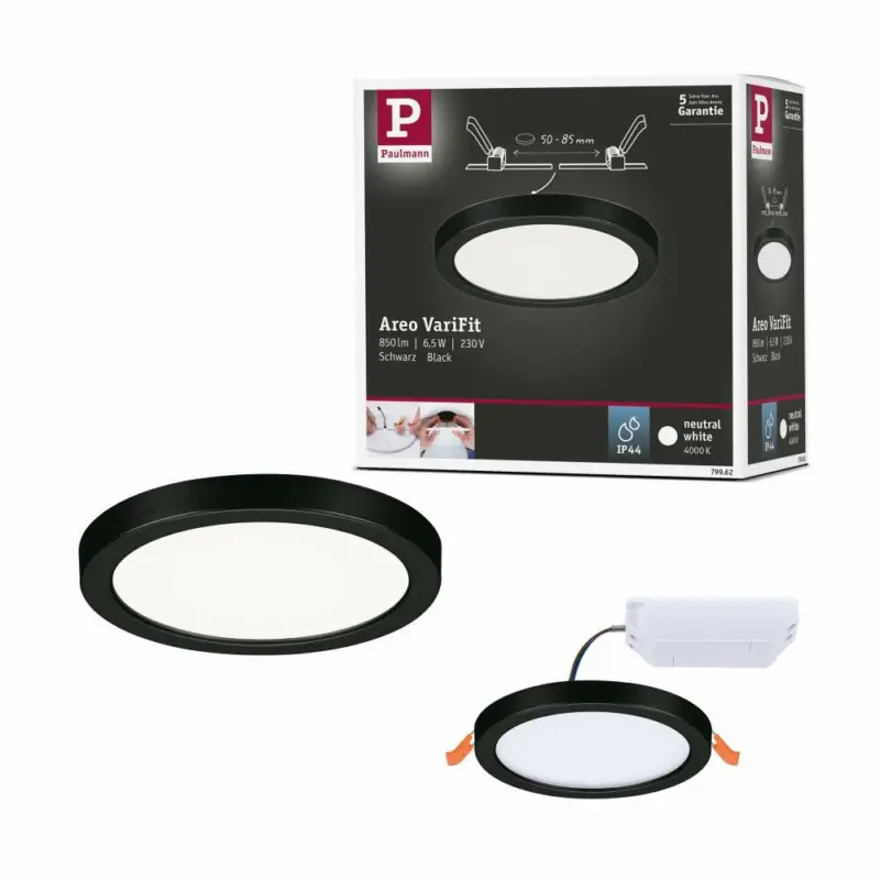 Paulmann VariFit LED Einbaupanel Areo IP44 rund 118mm 4000K Schwarz Preis Gesenkt