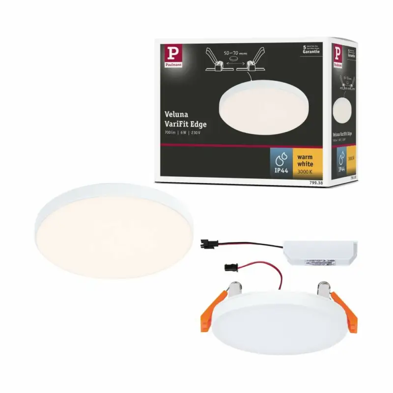 Paulmann VariFit LED Einbaupanel Veluna Edge IP44 rund 90mm 450lm 3000K Weiß Ausverkauf