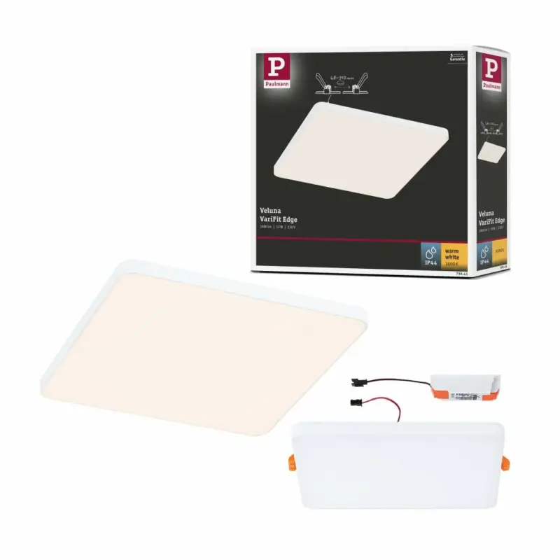 Kostenfreie Lieferung Paulmann VariFit LED Einbaupanel Veluna Edge IP44 eckig 160x160mm 1100lm 3000K Weiß
