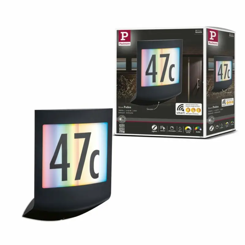 Kostenloser Rückversand Paulmann LED Außenwandleuchte Smart Home Zigbee Padea Dämmerungssensorinsektenfreundlich IP44198x71mm RGBW+ 8,2W 550lm 230VAnthrazit Kunststoff