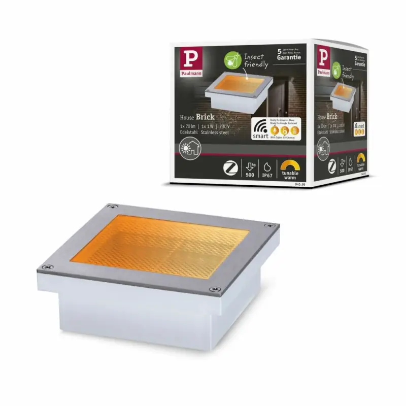 Gratis Versand Paulmann LED Bodeneinbauleuchte Smart Home Zigbee Brickinsektenfreundlich IP67 eckig2200 - 3000K 1W 18lm 230V Edelstahl Edelstahl