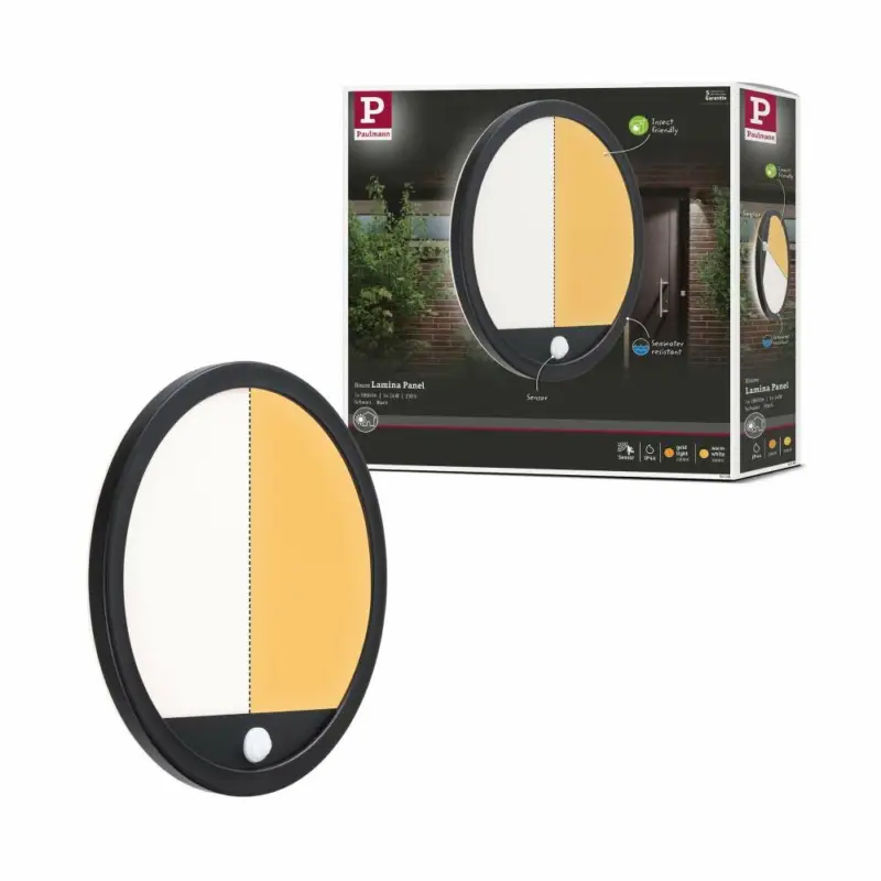 Paulmann LED Außenwandleuchte Lamina schwarz rund mit Backlight und Bewegungsmelder IP44 14W 1150lm Tunable Warm 230V Nur Für Kurze Zeit
