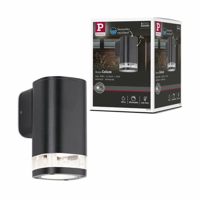 Paulmann Außenwandleuchte Colum anthrazit IP44 GU10 max. 20W seewasserresistent Sonderaktion