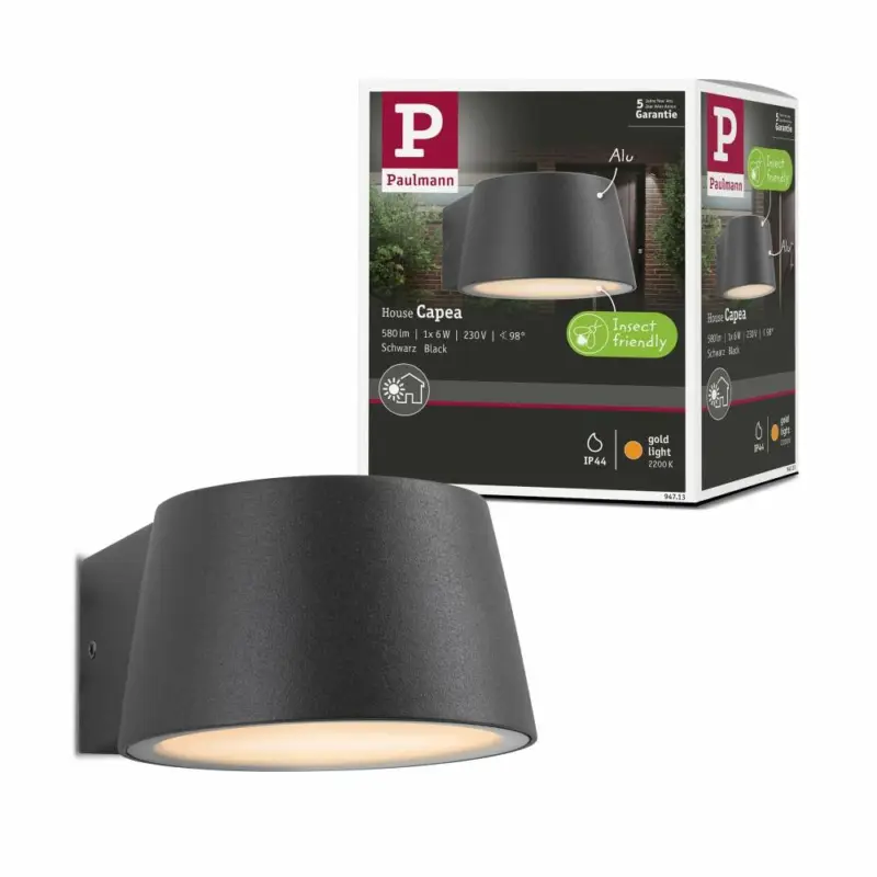 Angebot Paulmann LED Außenwandleuchte Capeainsektenfreundlich IP4496x128mm 2200K 6W 550lm 230V 98° Schwarz Aluminium