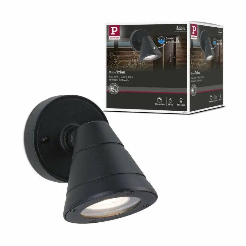 Zertifiziert Paulmann Außenwandleuchte Trianseewasserresistent IP44 rund 100x125mmmax. 35W230VAnthrazit Aluminium