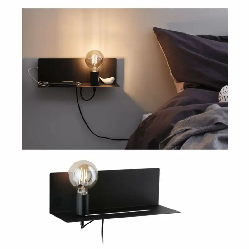 Paulmann LED Wand-Leseleuchte Devara Schwarz matt mit Ablage USB-C-Ladefunktion E27 230V Bestseller