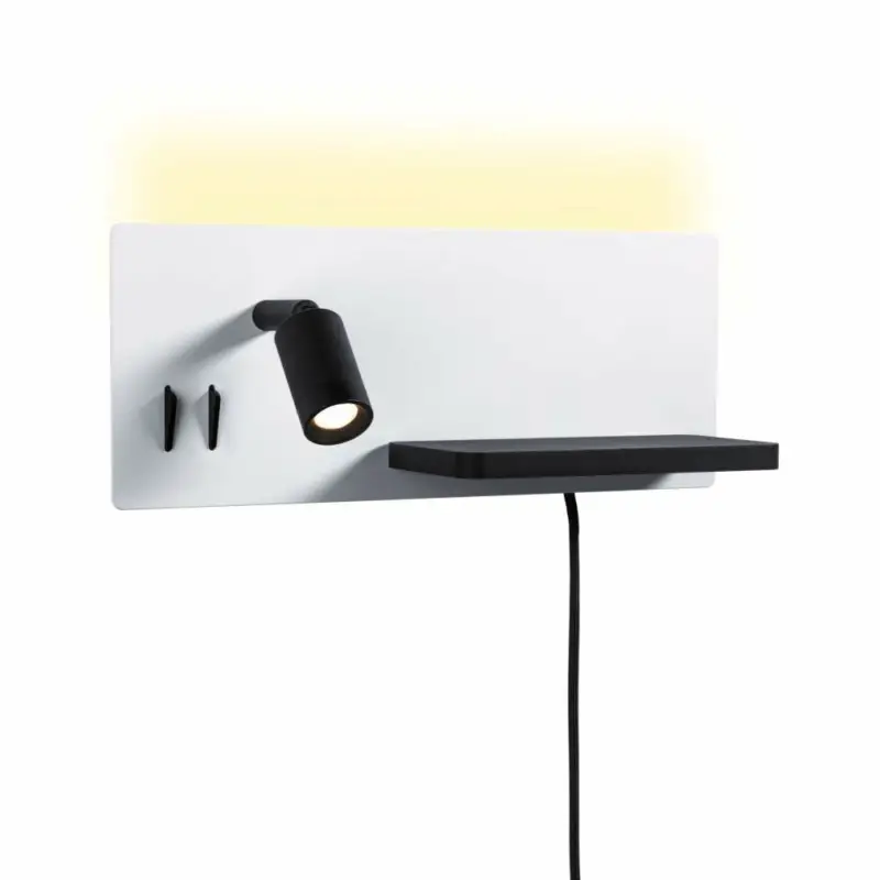 Kostenloser Versand Paulmann LED Wandleuchte Leselampe Serra Weiß/Schwarz matt dimmbar mit USB-C Anschluss und schwenkbarem Leuchtenkopf 2700K Ablage Euroflachstecker