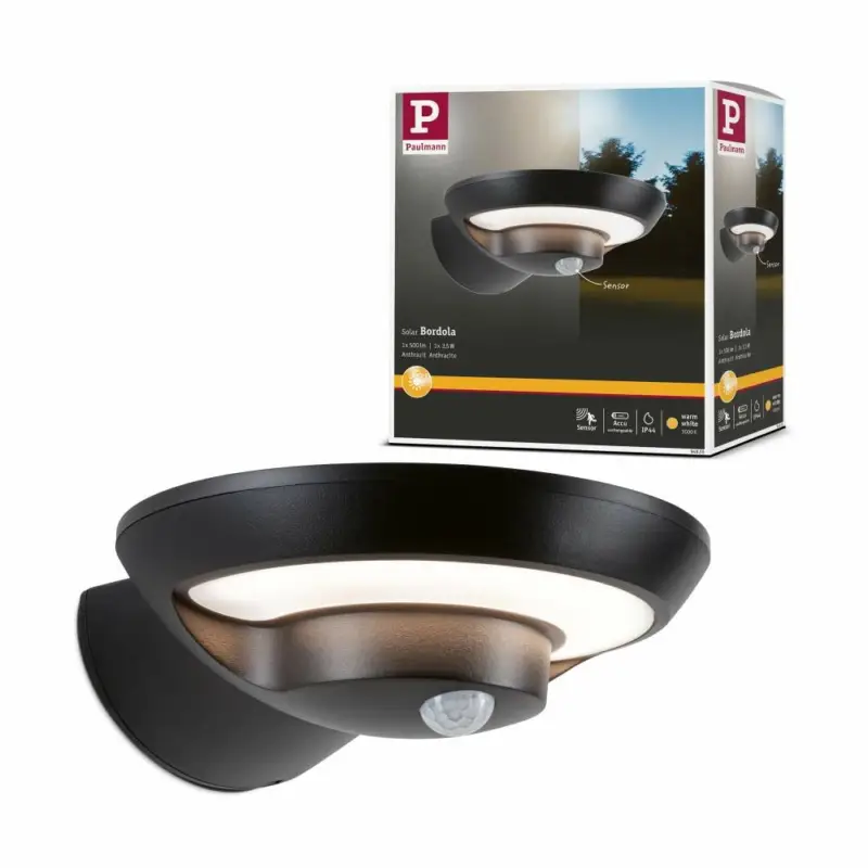 Mega-Angebot Paulmann Solar LED Außenwandleuchte Bordola BewegungsmelderIP44180x211mm 3000K 3,5W 220lm Anthrazit Kunststoff