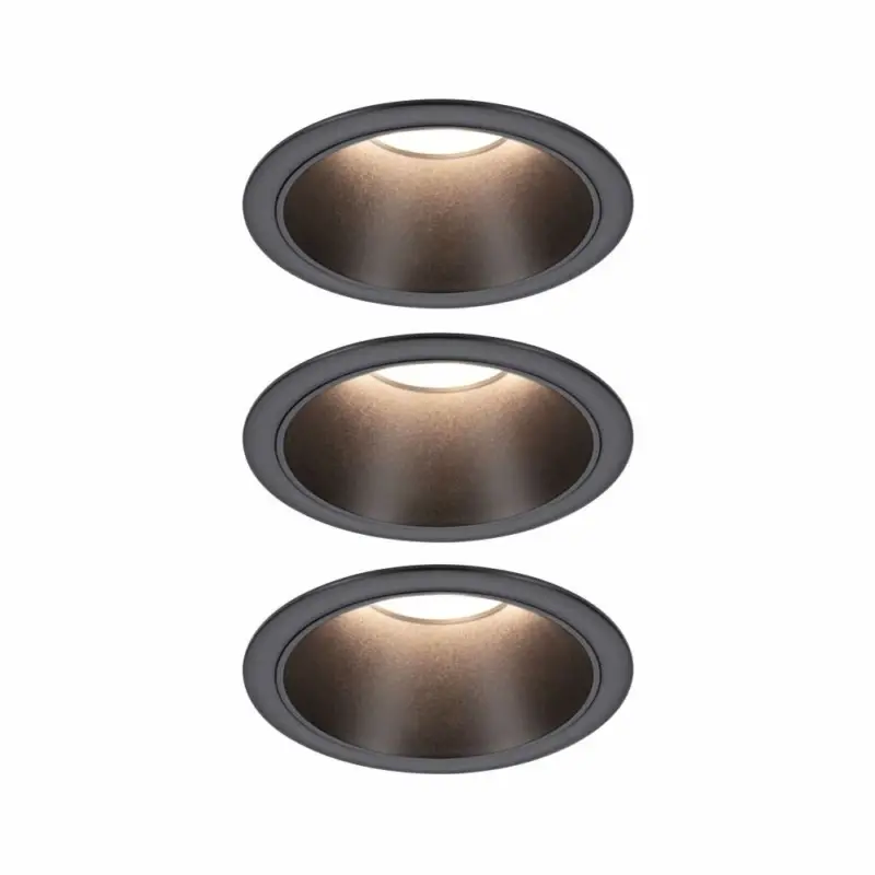 Paulmann LED Einbauleuchte 3-Step-Dim Cole Coin Basisset 3er-Set IP44 rund 88mmCoin 3x6W 3x470lm 230V dimmbar 2700K Schwarz matt Highlight