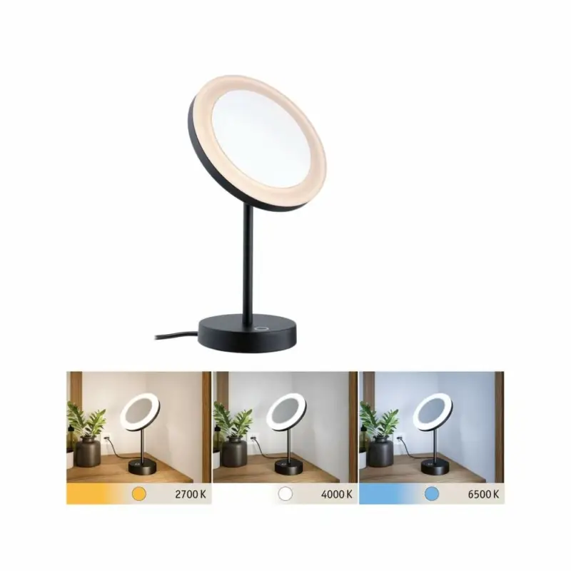 Knallerangebot Paulmann LED Kosmetik- & Rasierspiegel Masua mit White-Switch Funktion freistehend Euroflachstecker IP44 55lm 230V 4WSchwarz matt