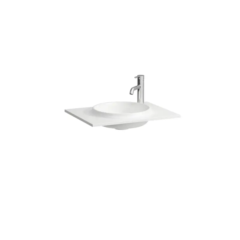 Markenware LANI 575x445 Möbelwaschtisch Slim aus Marbond, Ablage links und rechts, ohne Überlauf, weiß