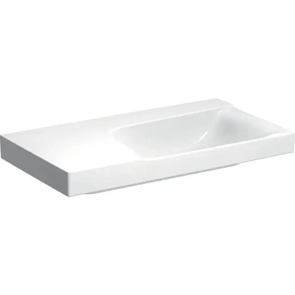 Wandwaschtisch mit Ablagefläche „Xeno2“, rechteckig, Ablagefläche links 90 × 48 cm in weiß alpin mit KeraTect® Ausverkauf
