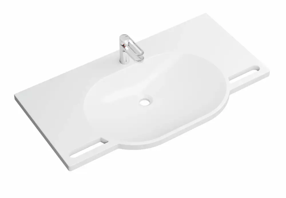 Ausverkauf HEWI Produktset Waschtisch und Armatur PG87, alpinweiß, B: 1000 mm, T: 550 mm