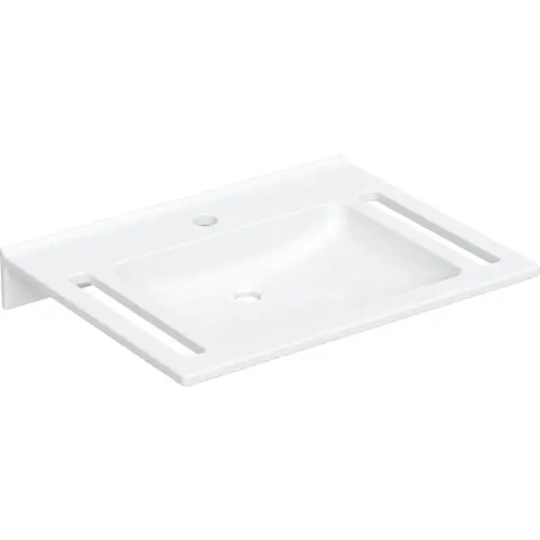 Publica Waschtisch eckiges Design, mit Ausschnitten, barrierefrei: B=70cm, T=55cm, Hahnloch=mittig, Überlauf=ohne, weiß-alpin Meistverkauft
