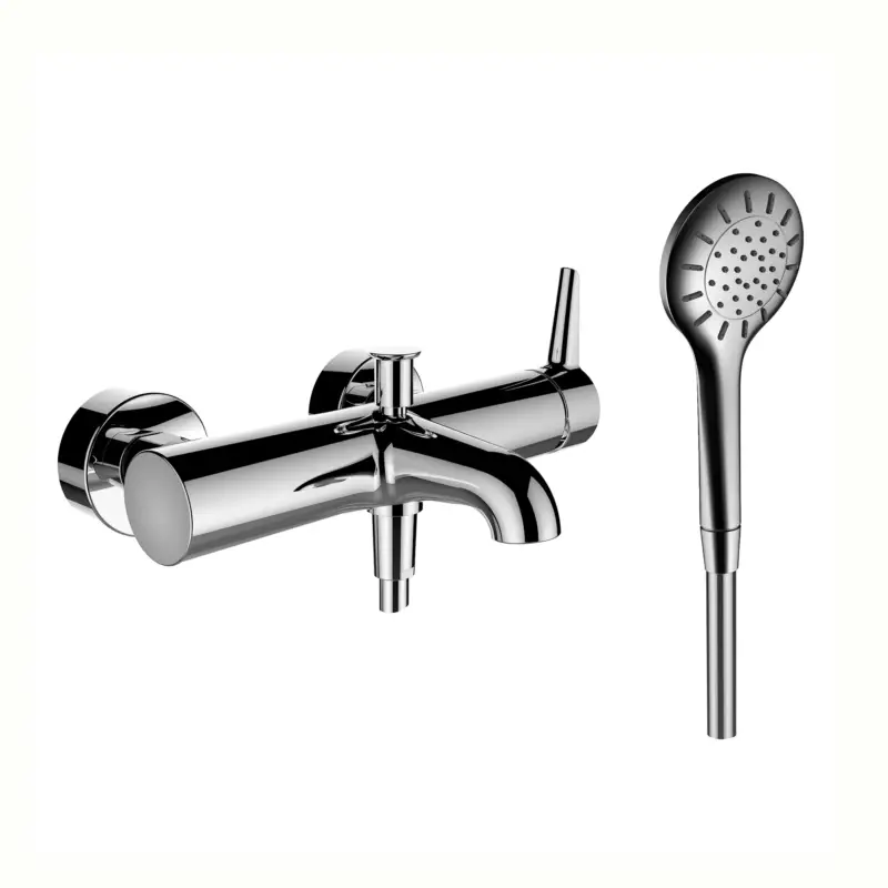 Echt Einhebel-Wannenmischer Aufputz PURE mit Zubehör Kunststoffschlauch 1500 mm und Handbrause MyTwin100 chrom