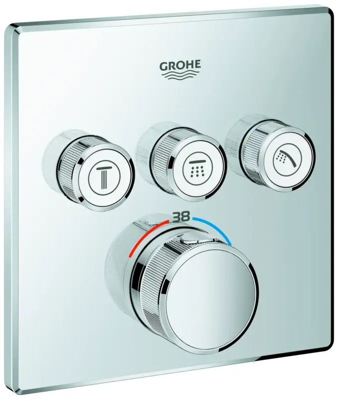 Preis Gesenkt Thermostat Grohtherm SmartControl 29126, mit 3 Absperrventilen und integriertem Brausehalter, Fertigmontageset für Rapido SmartBox, Wandrosette eckig