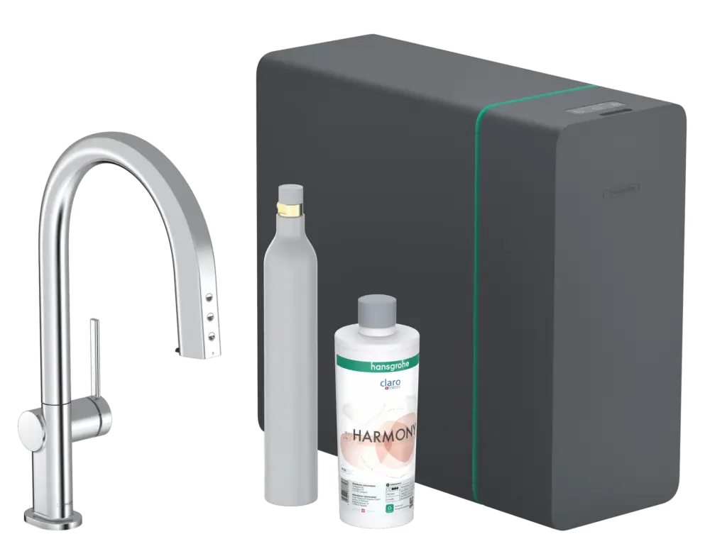 Kostenfreie Lieferung Hansgrohe Aqittura M91 SodaSystem 210 Mischer M9, Ausziehauslauf, 1jet, sBox, Starter Set, Chrom