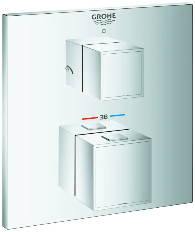 Thermostat-Brausebatterie Grohtherm Cube 24154, mit integrierter 2-Wege-Umstellung, Fertigmontageset für Rapido SmartBox Top-Seller