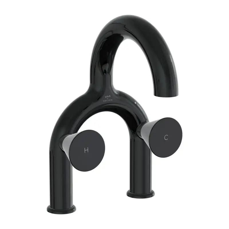 Gratis Versand Liquid Zweigriff-Waschtischarmatur 2-Loch-Montage Höhe 31 cm Schwarz Hochglanz
