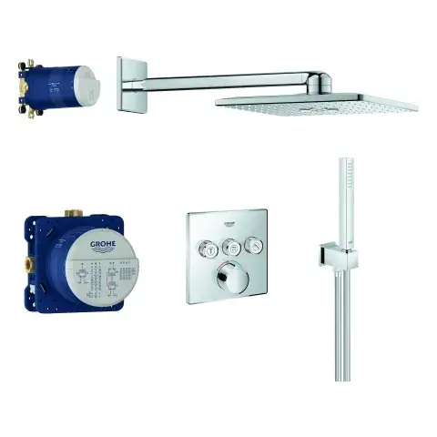 Schnäppchen Duschsystem Unterputz SmartControl 34712, mit Unterputzmischer mit 3 Absperrventilen, eckige Form, Rainshower SmartActive 310 Cube Kopfbrauseset, chrom