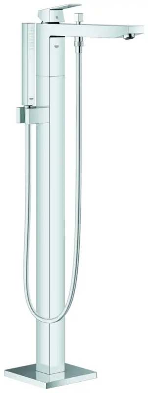 Bestpreis Einhand-Wannenbatterie Eurocube 23672_1, Bodenmontage, Fertigmontageset für 45984, mit Handbrause und Brauseschlauch, eigensicher