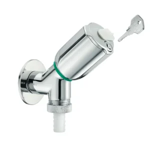 Geräteschrägsitzventil SECUR, RFV, abschließbar, DN 15 G 1/2 AG, Schlauchverschraubung Ø 14,5 mm (DN 20 G 3/4 AG), chrom Nur Heute
