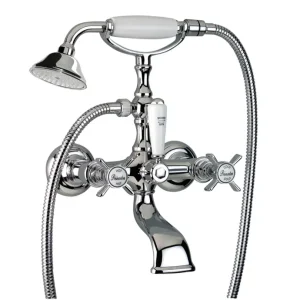 Echt Wannenfüll- und Brausebatterie AqvaRetro II - S-Anschlüsse und Rosetten - Umstellung - keramische Innenoberteile 90° - inkl. Brausegarnitur - chrom