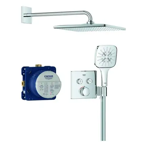 Unterputz Duschsystem Grohtherm SmartControl 34865, eckige Form, mit UP-THM mit 2 Absperrventilen, integrierter Brausehalter, Rapido SmartBox, Kopfbrause Rainshower Mono 310 Cube, RSH SmartActive 130 Cube Handbrause, Brauseschlauch Billig