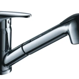 Zertifiziert Spültisch-Einhandbatterie AqvaBasic II - herausziehbare Geschirrbrause - schwenkbarer Auslauf - Kartusche mit keramischen Dichtscheiben - Heißwassersperre - Wassermengendurchflussregulierung - flexible Druckschläuche 3/8", DVGW W270 - chrom