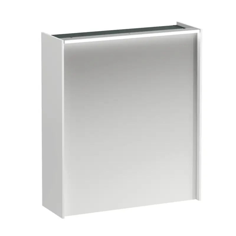 Abverkauf Spiegelschrank LANI LED-Beleuchtung horizontal mit Steckdose 715x620x210 1 Tür 2 Glasfachböden Scharnier links weiß matt
