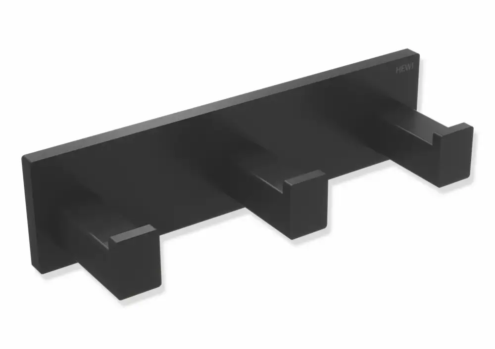 Sale HEWI Hakenleiste System 900Q, Edelstahl, pulverbeschichtet, Breite 155 mm, Tiefe 44 mm, Schwarz tiefmatt