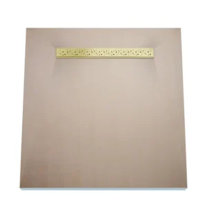 Ausverkauf Duschelement 80 x 80 cm 4-seitiges Gefälle mit Sekundärentwässerung Wiper Showerlay Line Elite PVD Mistral Gold