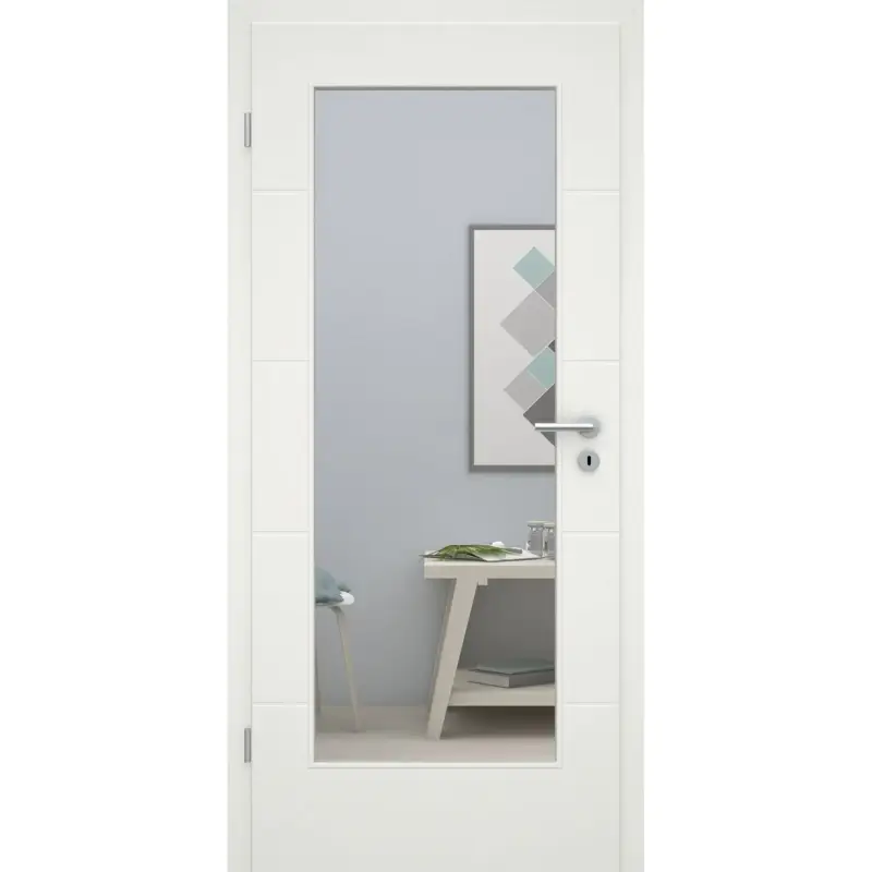Direkt Vom Hersteller Zimmertür mit Zarge soft-weiß mit 4 Rillen und Lichtausschnitt Eckkante - Modell Designtür Q41LA