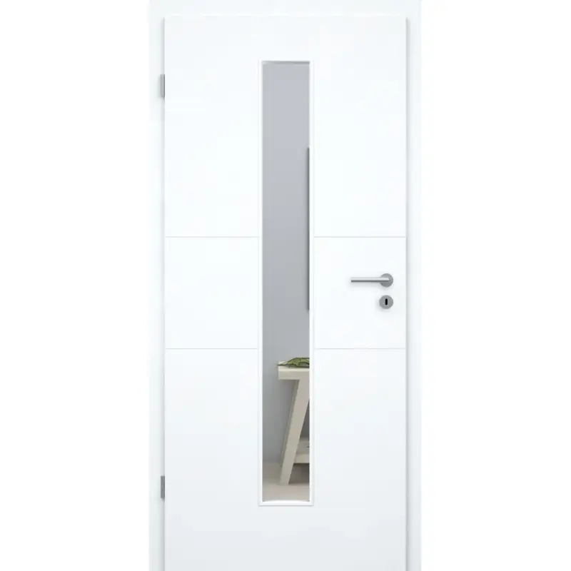 Bestseller Zimmertür mit Zarge und Lichtausschnitt brillant-weiß 2 Rillen quer Designkante - Modell Designtür Q23LAM