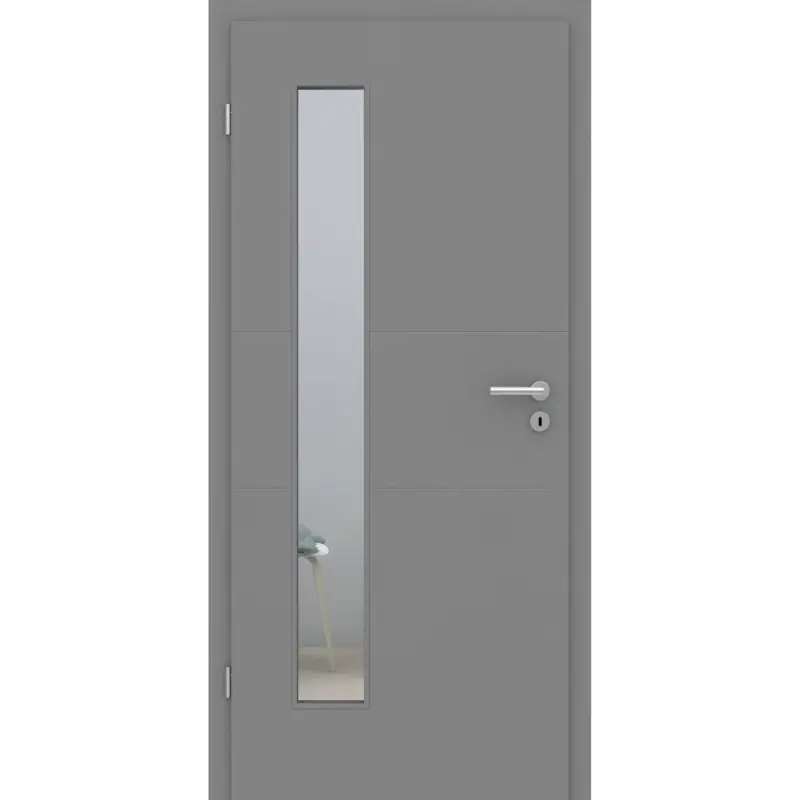 Zimmertür mit Zarge und Lichtausschnitt grau 2 Rillen quer Designkante - Modell Designtür Q27LAB Knallerangebot