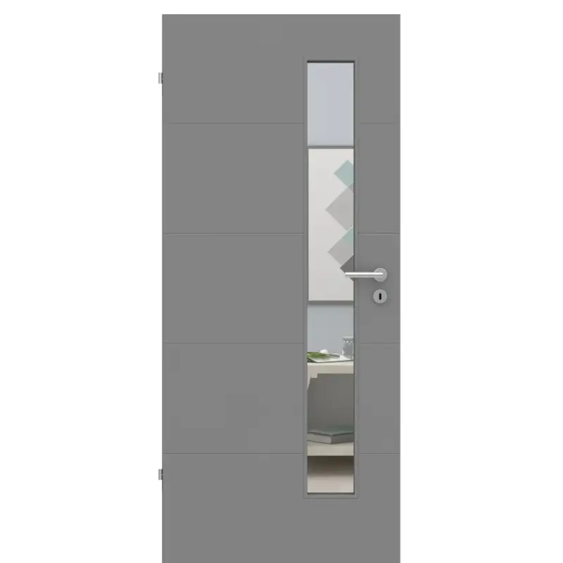 Billig Zimmertür im Sondermaß mit Lichtausschnitt grau 4 Rillen quer Designkante - Modell Designtür Q47LAS