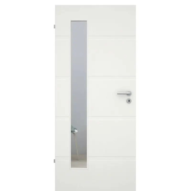 Angebot Zimmertür im Sondermaß mit Lichtausschnitt soft-weiß 4 breite Rillen Eckkante - Modell Designtür QB41LAB