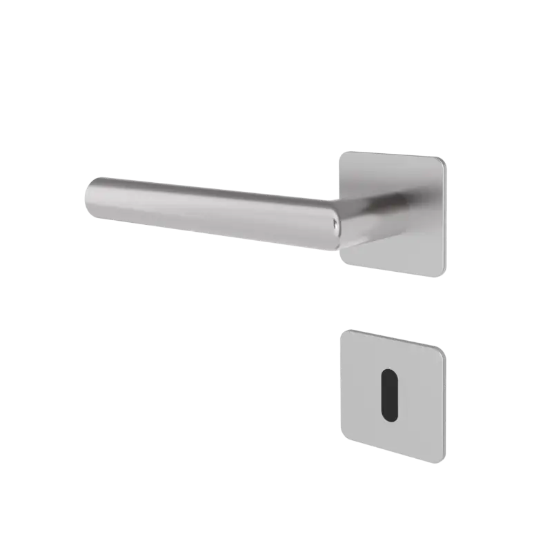 Neue Ware Türgriff mit Flachrosette eckig L- Form gerade Modell Baltara Premium Edelstahl Klipprosette flach Klasse 1
