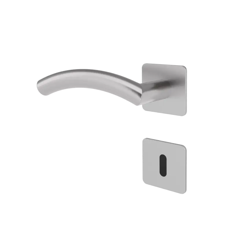 Türgriff mit Flachrosette eckig L-Form geschwungen Modell Helara pure Edelstahl Clipsystem Neu