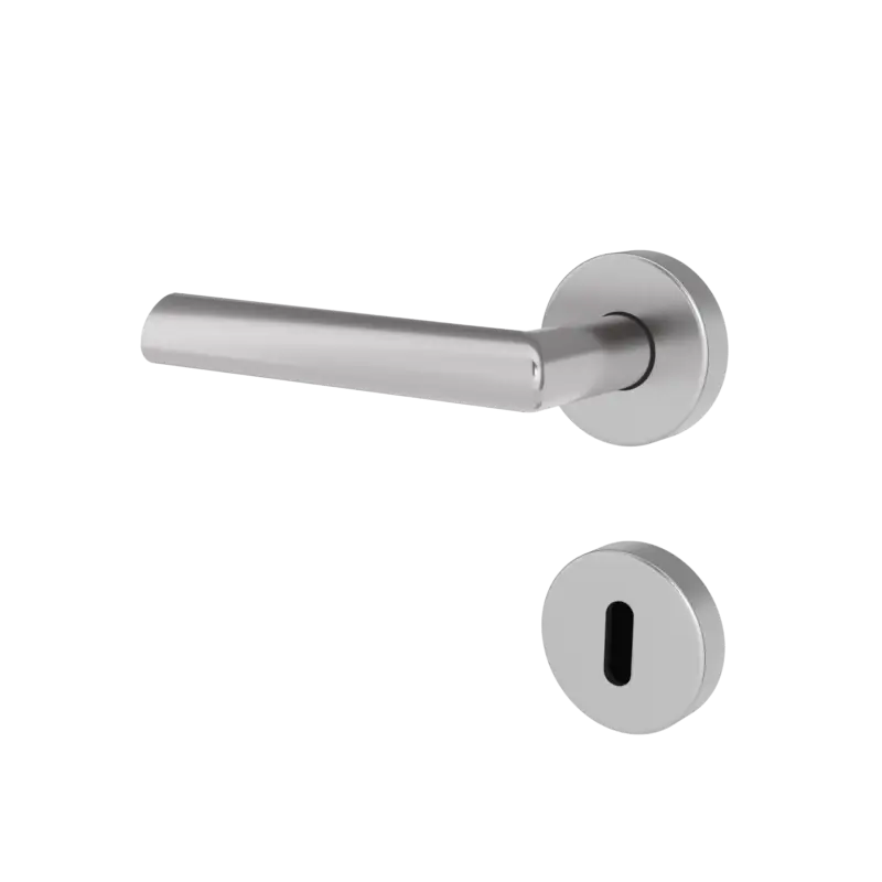 Neue Kollektion Türgriff Rosetten rund L- Form gerade Modell Jadena Edelstahl Klipprosette Klasse 1