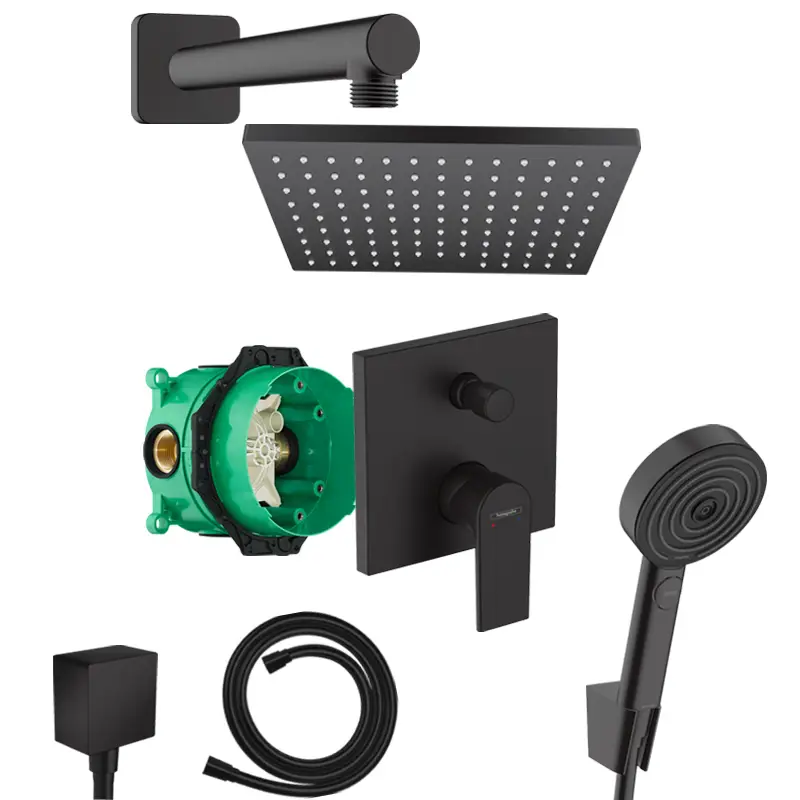 Ausverkauf Hansgrohe Vernis Shape Unterputz Duschsystem schwarz matt mit Kopfbrause 230 und iBox