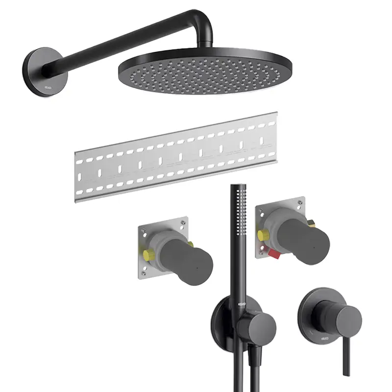 Bestseller Keuco IXMO Unterputz Duschsystem mit Einhebelmischer, Stabhandbrause und Kopfbrause schwarz matt