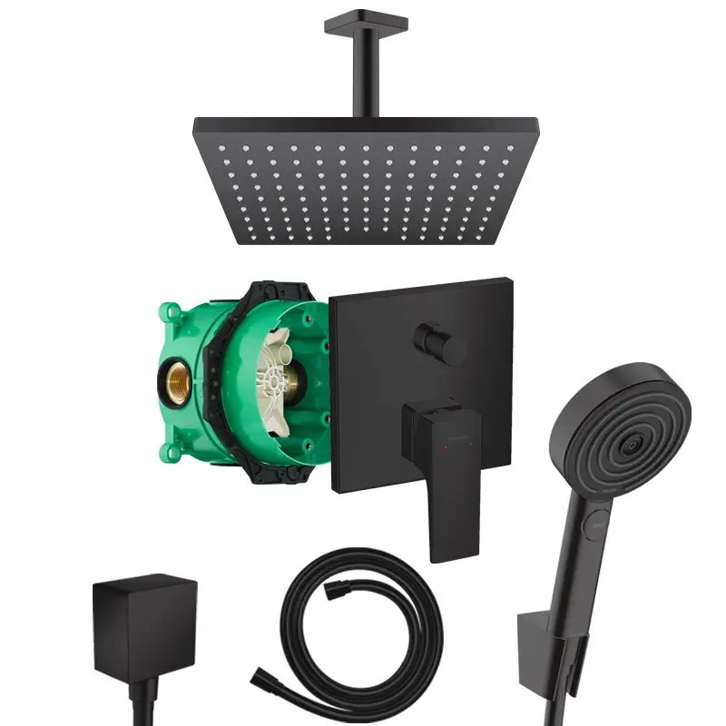 Top-Preis Hansgrohe Metropol Unterputz Duschsystem schwarz matt mit Kopfbrause Vernis Shape 230 Deckenanschluss und iBox