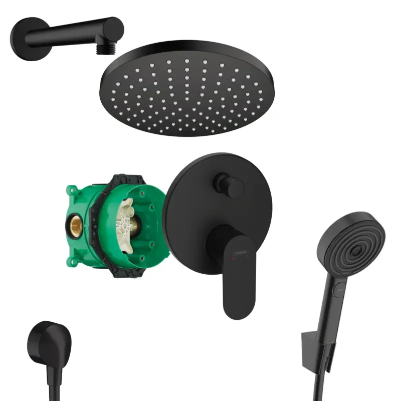 Aktuell Hansgrohe Vernis Blend Unterputz Duschsystem schwarz matt mit Kopfbrause 200 und iBox