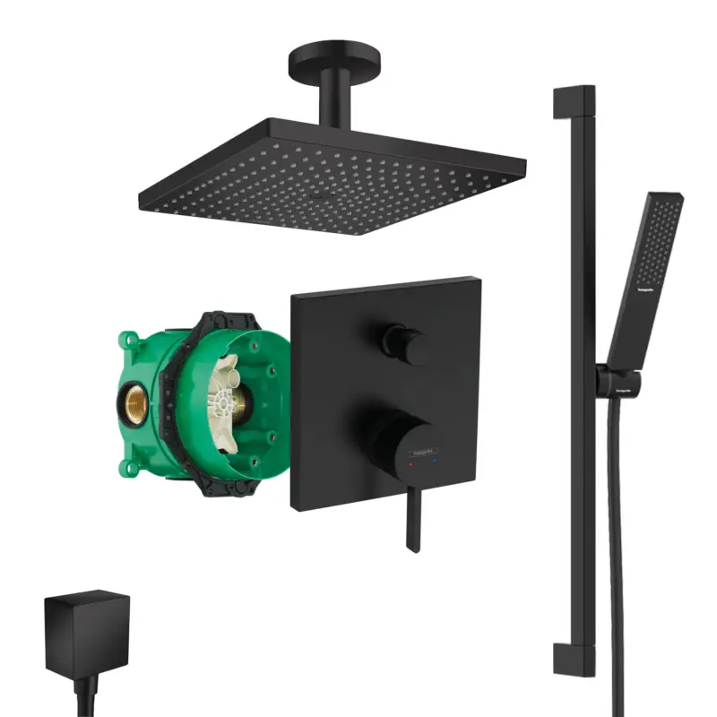 Zertifiziert Hansgrohe Finoris Unterputz Duschsystem Pulsify E Brauseset schwarz matt Raindance E 300 Deckenanschluss und iBox