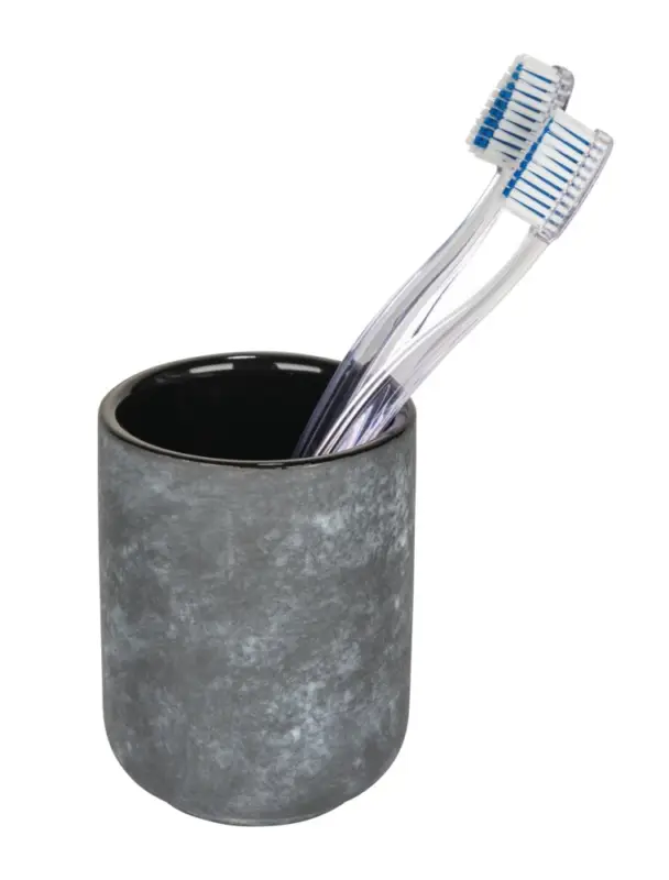 Gratis Versand Zahnputzbecher Mod. Sacile, grau/schwarz, Keramik, Ø7.5x10 cmin Beton-Optik, robustes Design