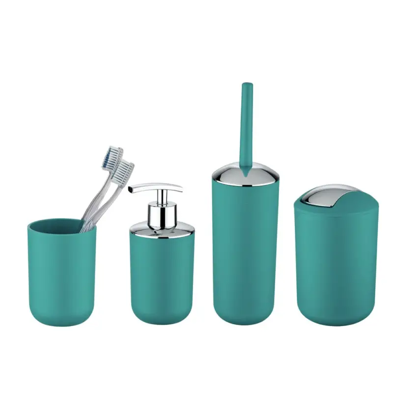 Neuheit Bad-Accessoire Set Mod. Brasil Petrol, 4-teilig Seifenspender, WC-Garnitur, Zahnputzbecher, Kosmetikeimer